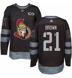 Mens Adidas Ottawa Senators 21 Logan Brown Authentic Black 1917 2017 100th Anniversary NHL Jersey 