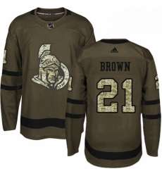 Mens Adidas Ottawa Senators 21 Logan Brown Premier Green Salute to Service NHL Jersey 