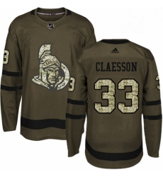 Mens Adidas Ottawa Senators 33 Fredrik Claesson Authentic Green Salute to Service NHL Jersey 