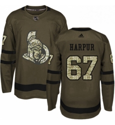 Mens Adidas Ottawa Senators 67 Ben Harpur Authentic Green Salute to Service NHL Jersey 