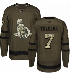 Mens Adidas Ottawa Senators 7 Brady Tkachuk Authentic Green Salute to Service NHL Jersey 