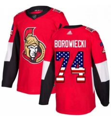 Mens Adidas Ottawa Senators 74 Mark Borowiecki Authentic Red USA Flag Fashion NHL Jersey 