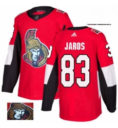 Mens Adidas Ottawa Senators 83 Christian Jaros Authentic Red Fashion Gold NHL Jersey 