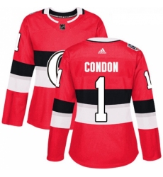 Womens Adidas Ottawa Senators 1 Mike Condon Authentic Red 2017 100 Classic NHL Jersey 