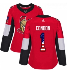 Womens Adidas Ottawa Senators 1 Mike Condon Authentic Red USA Flag Fashion NHL Jersey 