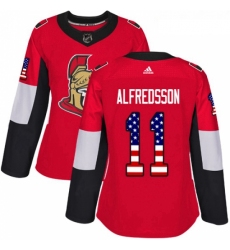Womens Adidas Ottawa Senators 11 Daniel Alfredsson Authentic Red USA Flag Fashion NHL Jersey 