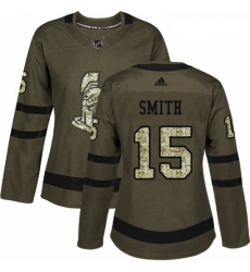 Womens Adidas Ottawa Senators 15 Zack Smith Authentic Green Salute to Service NHL Jersey 