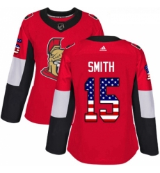 Womens Adidas Ottawa Senators 15 Zack Smith Authentic Red USA Flag Fashion NHL Jersey 