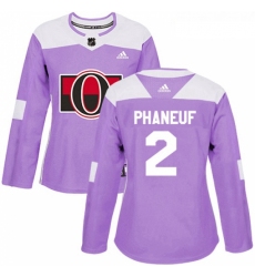 Womens Adidas Ottawa Senators 2 Dion Phaneuf Authentic Purple Fights Cancer Practice NHL Jersey 