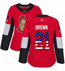 Womens Adidas Ottawa Senators 21 Logan Brown Authentic Red USA Flag Fashion NHL Jersey 