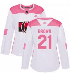 Womens Adidas Ottawa Senators 21 Logan Brown Authentic WhitePink Fashion NHL Jersey 