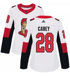 Womens Adidas Ottawa Senators 28 Paul Carey Authentic White Away NHL Jersey 