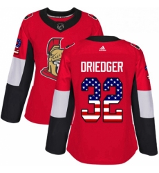 Womens Adidas Ottawa Senators 32 Chris Driedger Authentic Red USA Flag Fashion NHL Jersey 