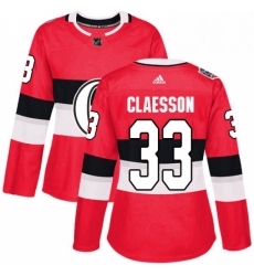 Womens Adidas Ottawa Senators 33 Fredrik Claesson Authentic Red 2017 100 Classic NHL Jersey 