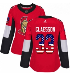 Womens Adidas Ottawa Senators 33 Fredrik Claesson Authentic Red USA Flag Fashion NHL Jersey 