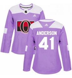 Womens Adidas Ottawa Senators 41 Craig Anderson Authentic Purple Fights Cancer Practice NHL Jersey 