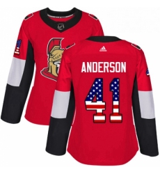 Womens Adidas Ottawa Senators 41 Craig Anderson Authentic Red USA Flag Fashion NHL Jersey 