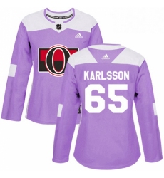 Womens Adidas Ottawa Senators 65 Erik Karlsson Authentic Purple Fights Cancer Practice NHL Jersey 