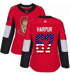 Womens Adidas Ottawa Senators 67 Ben Harpur Authentic Red USA Flag Fashion NHL Jersey 