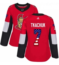 Womens Adidas Ottawa Senators 7 Brady Tkachuk Authentic Red USA Flag Fashion NHL Jersey 