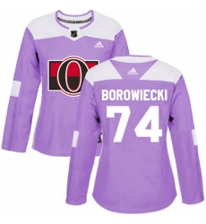 Womens Adidas Ottawa Senators 74 Mark Borowiecki Authentic Purple Fights Cancer Practice NHL Jersey 