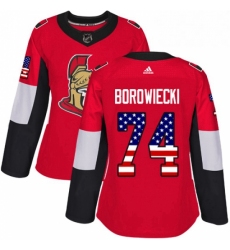 Womens Adidas Ottawa Senators 74 Mark Borowiecki Authentic Red USA Flag Fashion NHL Jersey 