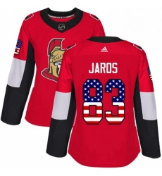 Womens Adidas Ottawa Senators 83 Christian Jaros Authentic Red USA Flag Fashion NHL Jersey 