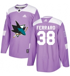 Men San Jose Sharks 38 Mario Ferraro Adidas Hockey Fights Cancer Authentic Purple Jersey
