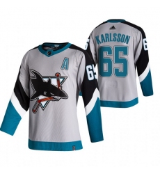 Men San Jose Sharks 65 Erik Karlsson Grey Adidas 2020 21 Reverse Retro Alternate NHL Jersey