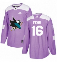 Mens Adidas San Jose Sharks 16 Eric Fehr Authentic Purple Fights Cancer Practice NHL Jerse