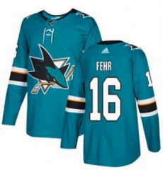 Mens Adidas San Jose Sharks 16 Eric Fehr Authentic Teal Green Home NHL Jerse
