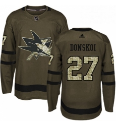 Mens Adidas San Jose Sharks 27 Joonas Donskoi Premier Green Salute to Service NHL Jersey 