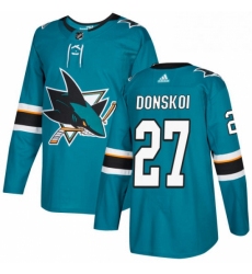 Mens Adidas San Jose Sharks 27 Joonas Donskoi Premier Teal Green Home NHL Jersey 