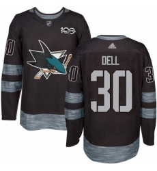 Mens Adidas San Jose Sharks 30 Aaron Dell Authentic Black 1917 2017 100th Anniversary NHL Jersey 