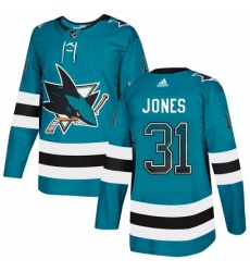 Mens Adidas San Jose Sharks 31 Martin Jones Authentic Teal Drift Fashion NHL Jersey 