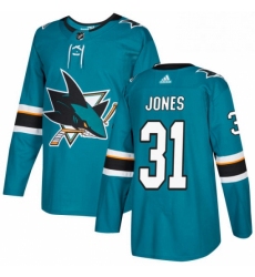 Mens Adidas San Jose Sharks 31 Martin Jones Premier Teal Green Home NHL Jersey 
