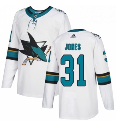 Mens Adidas San Jose Sharks 31 Martin Jones White Road Authentic Stitched NHL Jersey 