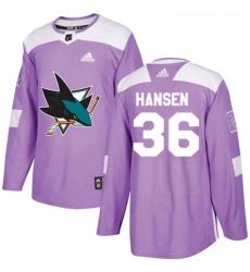 Mens Adidas San Jose Sharks 36 Jannik Hansen Authentic Purple Fights Cancer Practice NHL Jersey 