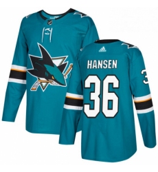 Mens Adidas San Jose Sharks 36 Jannik Hansen Premier Teal Green Home NHL Jersey 