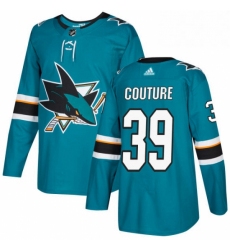Mens Adidas San Jose Sharks 39 Logan Couture Authentic Teal Green Home NHL Jersey 