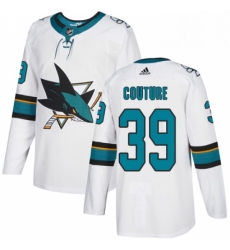 Mens Adidas San Jose Sharks 39 Logan Couture White Road Authentic Stitched NHL Jersey 