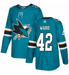 Mens Adidas San Jose Sharks 42 Joel Ward Authentic Teal Green Home NHL Jersey 