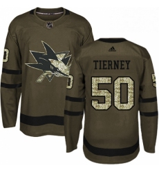 Mens Adidas San Jose Sharks 50 Chris Tierney Authentic Green Salute to Service NHL Jersey 