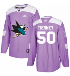 Mens Adidas San Jose Sharks 50 Chris Tierney Authentic Purple Fights Cancer Practice NHL Jersey 