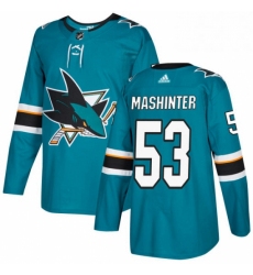 Mens Adidas San Jose Sharks 53 Brandon Mashinter Premier Teal Green Home NHL Jersey 