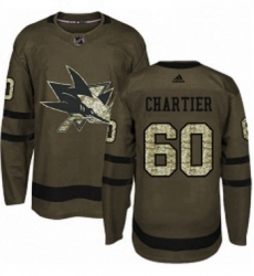 Mens Adidas San Jose Sharks 60 Rourke Chartier Authentic Green Salute to Service NHL Jersey 