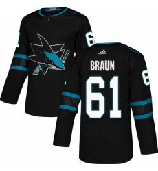 Mens Adidas San Jose Sharks 61 Justin Braun Premier Black Alternate NHL Jersey 
