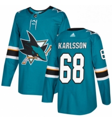 Mens Adidas San Jose Sharks 68 Melker Karlsson Premier Teal Green Home NHL Jersey 