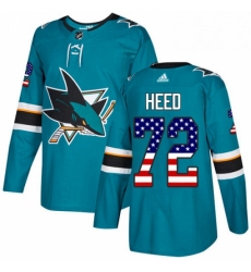 Mens Adidas San Jose Sharks 72 Tim Heed Authentic Teal Green USA Flag Fashion NHL Jersey 