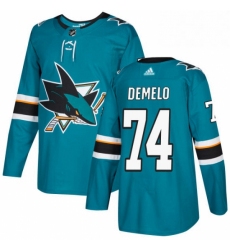 Mens Adidas San Jose Sharks 74 Dylan DeMelo Authentic Teal Green Home NHL Jersey 